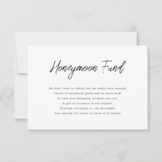 Calligraphy Black and White Honeymoon Fund Card Einladung (Vorderseite)
