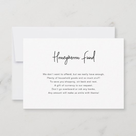Calligraphy Black and White Honeymoon Fund Card Einladung (Vorderseite)