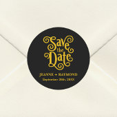 Calligraphy Black Gold Save the Date Hochzeit Runder Aufkleber