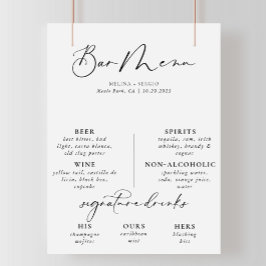 Calligraphy Black Gray Wedding Bar Menu Poster