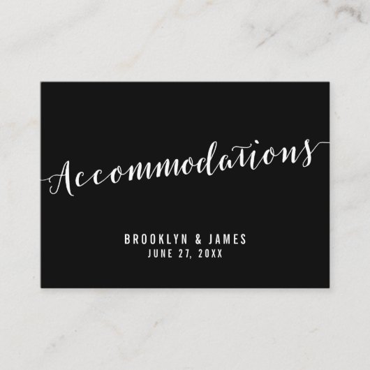 Calligraphy Black Wedding Accommodation Cards Begleitkarte (Vorderseite)