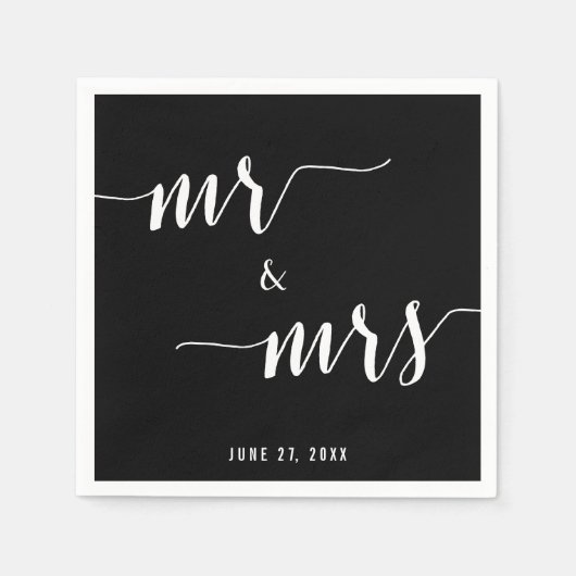 Calligraphy Black Wedding Napkins Serviette (Vorderseite)