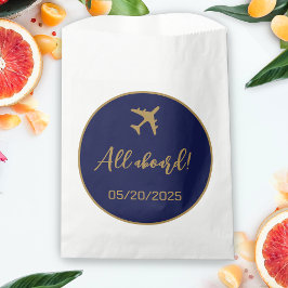 Calligraphy Blue and Gold Boarding Pass Wedding Geschenktütchen