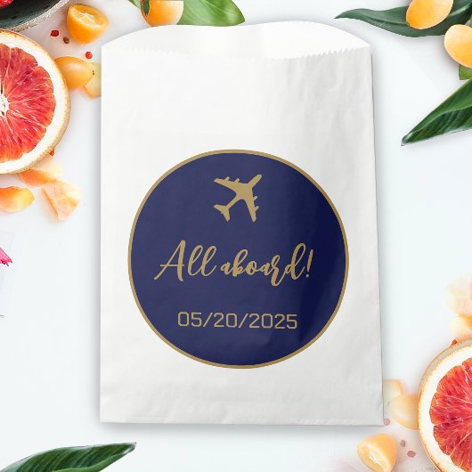 Calligraphy Blue and Gold Boarding Pass Wedding Geschenktütchen