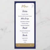 Calligraphy Blue Boarding Pass Wedding Menu Menükarte (Vorderseite)