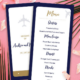 Calligraphy Blue Boarding Pass Wedding Menu Menükarte