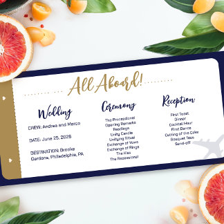 Calligraphy Blue Boarding Pass Wedding Program