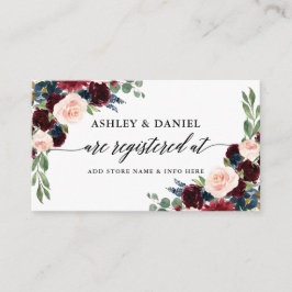 Calligraphy Blue Burgundy Floral Wedding Registry Begleitkarte