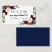 Calligraphy Blue Burgundy Floral Wedding Registry Begleitkarte (Vorne/Hinten)