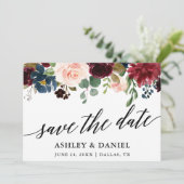 Calligraphy Blue Burgundy Save the Date Card Dankeskarte (Stehend Vorderseite)