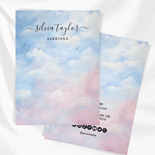 Calligraphy Blue Sky Clouds Earring Display Card Visitenkarte