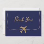 Calligraphy Blue und Gold Boarding Pass Wedding Dankeskarte (Vorderseite)