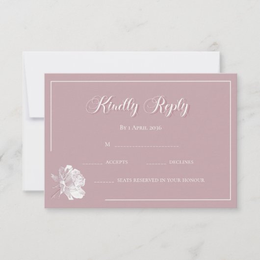 Calligraphy Blush Pink White Floral Wedding RSVP Mitteilungskarte (Vorderseite)