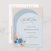 Calligraphy Boho Dusty Blue Pampas Save the Date Ankündigungspostkarte (Vorne/Hinten)