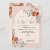 Calligraphy Boho Terracotta Pampas Babydusche Einladung (Vorne/Hinten)