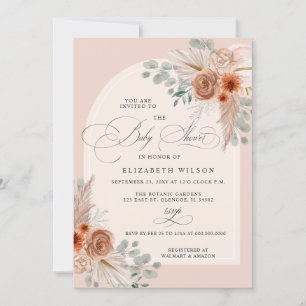 Calligraphy Boho Terracotta Pampas Babydusche Einladung