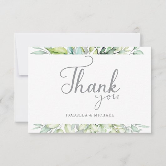 Calligraphy Botanical Wedding Vielen Dank Dankeskarte (Vorderseite)