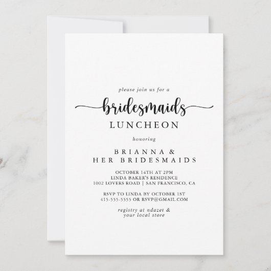 Calligraphy Bridesmaids Luncheon Dusche Einladung (Vorderseite)
