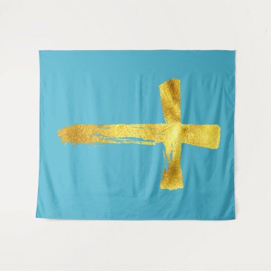 Calligraphy Brush Cross - Modern Artistic Crucifix Wandteppich (Vorderseite (Horizontal))