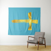 Calligraphy Brush Cross - Modern Artistic Crucifix Wandteppich (Beispiel (Horizontal))