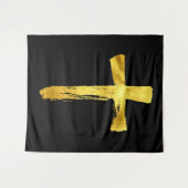 Calligraphy Brush Cross - Modern Artistic Crucifix Wandteppich (Vorderseite (Horizontal))