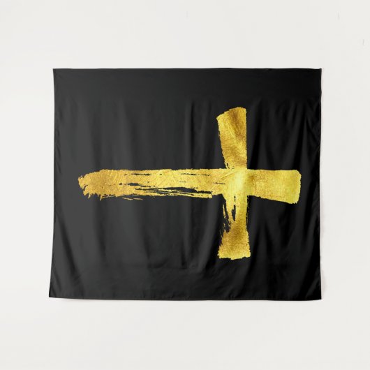 Calligraphy Brush Cross - Modern Artistic Crucifix Wandteppich (Vorderseite (Horizontal))