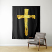 Calligraphy Brush Cross - Modern Artistic Crucifix Wandteppich (Beispiel)