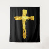 Calligraphy Brush Cross - Modern Artistic Crucifix Wandteppich (Vorderseite)