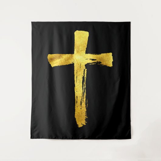 Calligraphy Brush Cross - Modern Artistic Crucifix Wandteppich (Vorderseite)