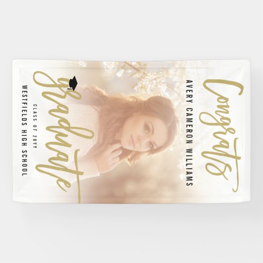 Calligraphy Brush Script Foto Graduation Party Banner (Horizontal)