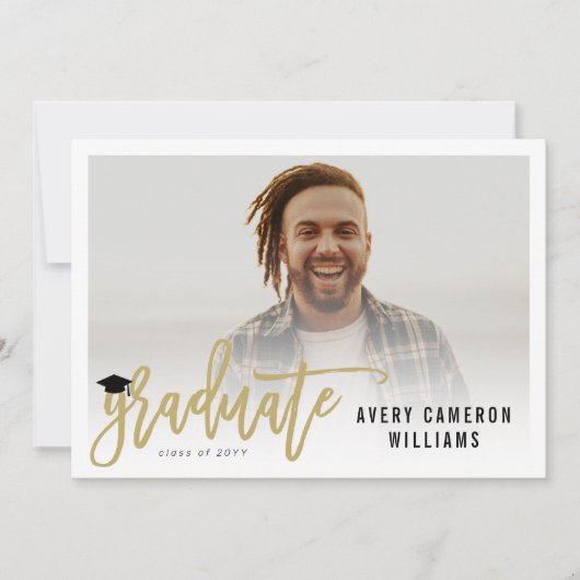 Calligraphy Brush Script Foto Graduation Party Einladung (Vorderseite)