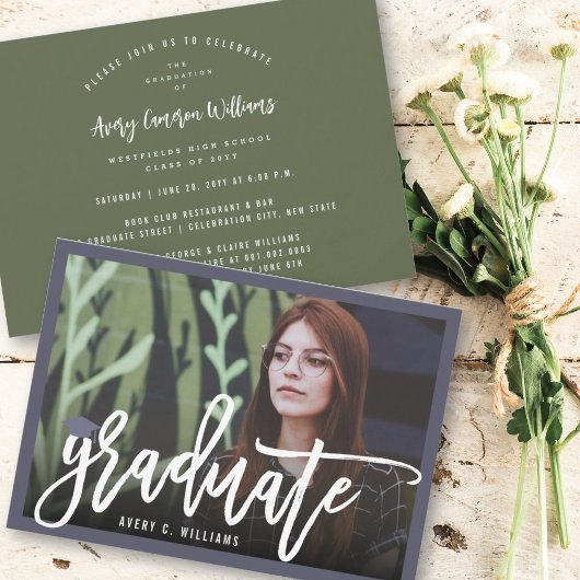 Calligraphy Brush Script Foto Graduation Party Einladung