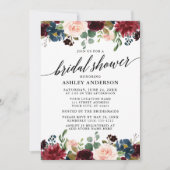 Calligraphy Burgundy Blue Floral Brautparty Einladung (Vorderseite)