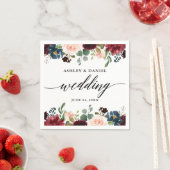 Calligraphy Burgundy Blue Floral Wedding Serviette (Beispiel)