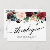Calligraphy Burgundy Blue Floral Wedding Vielen Da Postkarte (Vorne/Hinten)