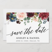 Calligraphy Burgundy Blue Save the Date Card Dankeskarte (Vorderseite)