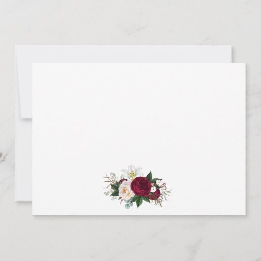 Calligraphy Burgundy Blumengrün Hochzeit Dankeskarte (Rückseite)