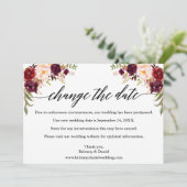 Calligraphy Burgundy Floral New Wedding Date Card Save The Date (Stehend Vorderseite)