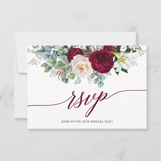 Calligraphy Burgundy Floral UAWG Wedding Card RSVP Karte (Vorderseite)
