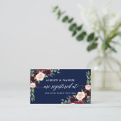 Calligraphy Burgundy Floral Wedding Blue Registry Begleitkarte (Stehend Vorderseite)