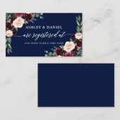 Calligraphy Burgundy Floral Wedding Blue Registry Begleitkarte (Vorne/Hinten)