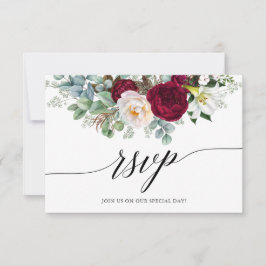 Calligraphy Burgundy Floral Wedding Meal UAWG RSVP Karte