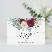 Calligraphy Burgundy Floral Wedding Meal UAWG RSVP Karte (Stehend Vorderseite)