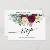 Calligraphy Burgundy Floral Wedding RSVP Card (Vorne/Hinten)