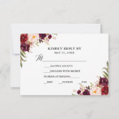 Calligraphy Burgundy Floral Wedding RSVP Meetingka (Rückseite)