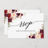 Calligraphy Burgundy Floral Wedding RSVP Meetingka (Vorne/Hinten)