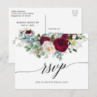 Calligraphy Burgundy Floral Wedding RSVP