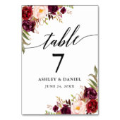 Calligraphy Burgundy Floral Wedding Tischnummer (Rückseite)