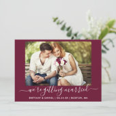 Calligraphy Burgundy Getting Eried Save The Date (Stehend Vorderseite)