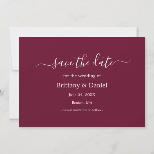 Calligraphy Burgundy Getting Eried Save The Date (Rückseite)